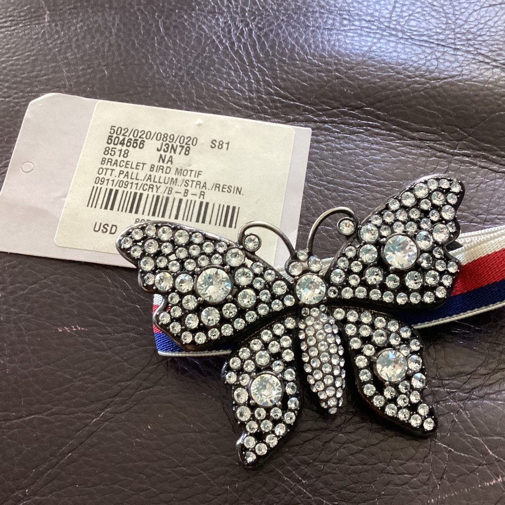 GUCCI Web Crystal Butterfly Bracelet